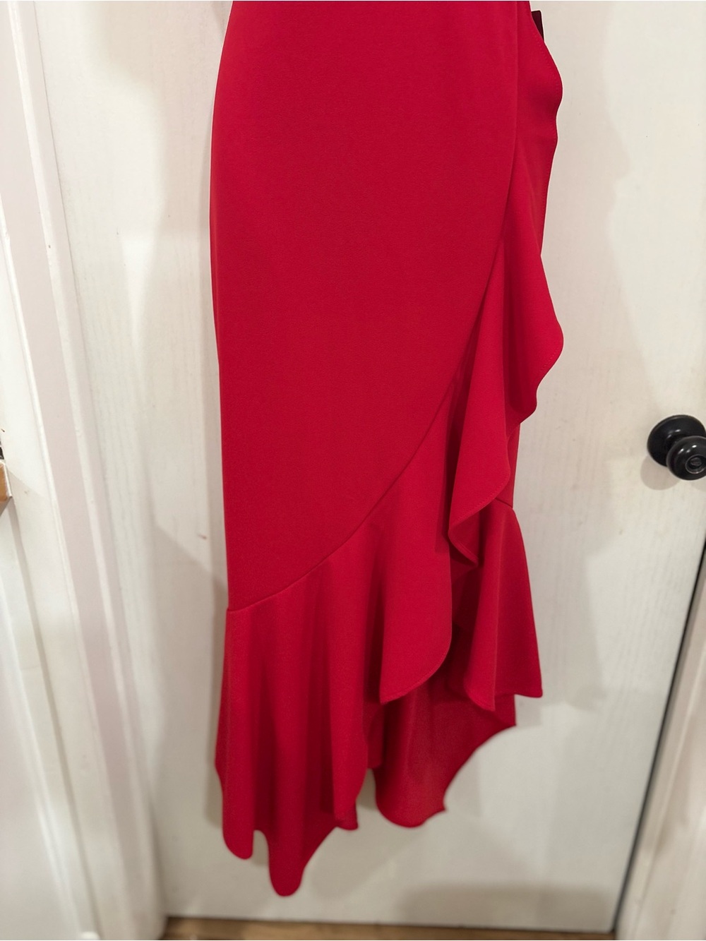 Xscape Red One-Shoulder Ruffle Evening Gown - Picture 3 of 8